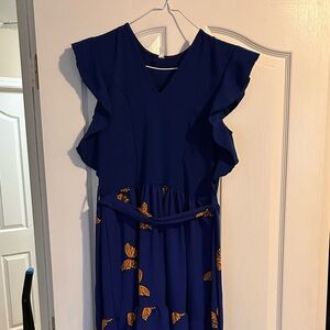 Blue and Yellow butterfly Print Dress